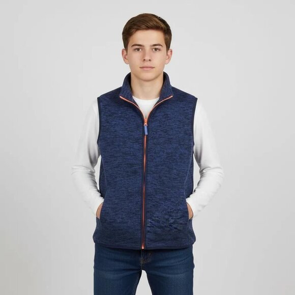 Lands End Other - Lands End Kids Boys True Navy Heather Full Zip‎ Front Sweater Fleece Vest Small